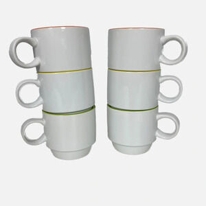 Crate & Barrel Pick Me Up‎ Set of 6 Stackable Coffee Mugs Orange Green Yellow